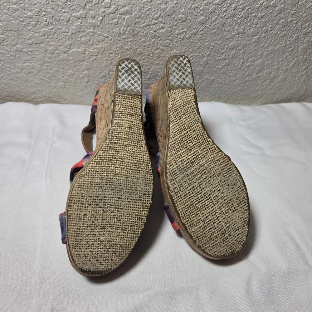 TOMS Womens Floral Canvas Cork Wedge Sandals Multi Color Strappy Ankle Strap 8